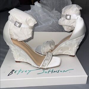 Betsey Johnson Ivory Lace Wedge Heels